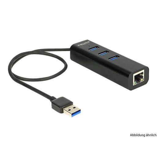 Delock Hub USB-A 3.0 zu 3x USB-A 3.0 + 1x RJ-45 Gigabit LAN